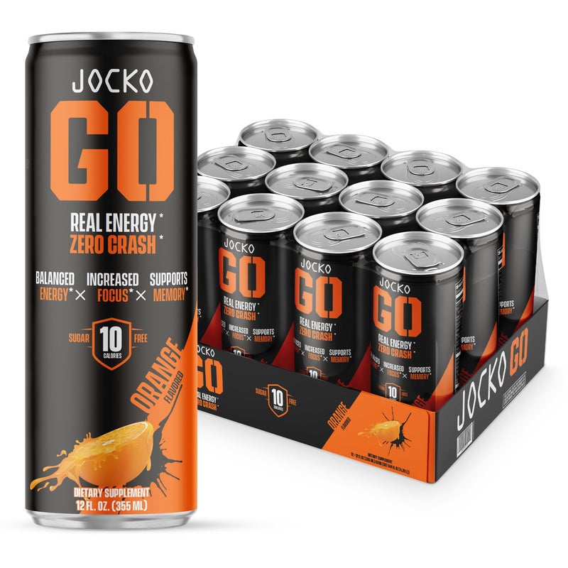 origin Jocko GO Energy Drink (Afterburner Orange) - Keto, Vitamin B12, Vitamin B6, Electrolytes, L Theanine, Magnesium- Energy Boost, Sugar Free Nootropic Monk Fruit Blend - 12 Pack - Image 1